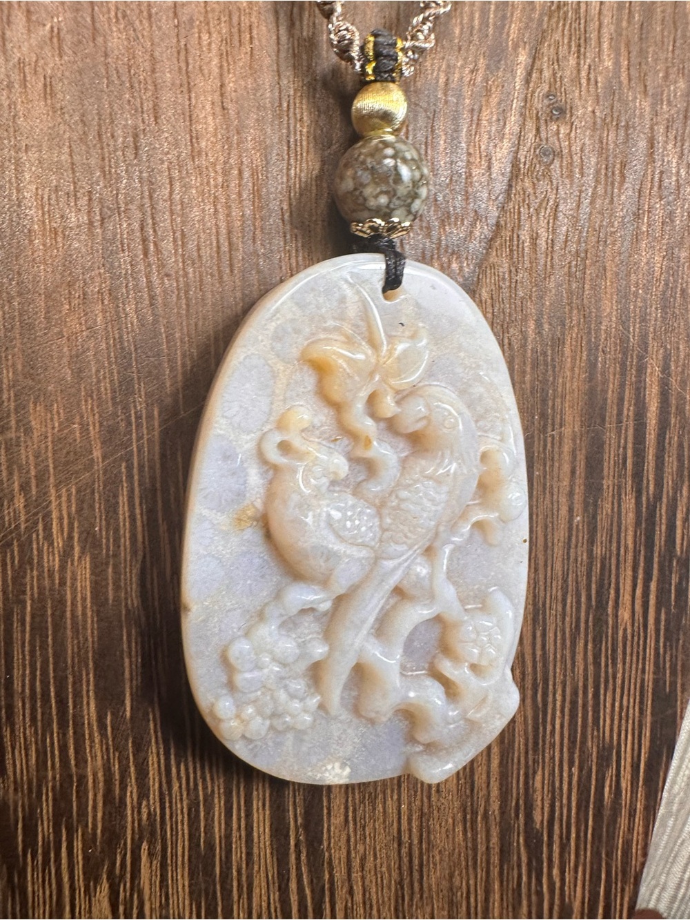 Coral Fossil Birds Pendant with Ocean Jasper on Adjustable Rope - Picture 8 of 15